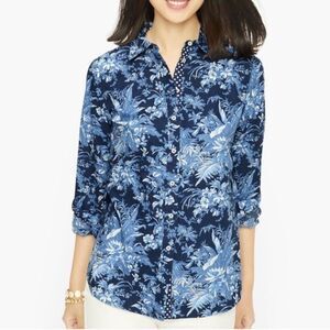 Talbots Navy Floral mixed print casual Button Down Shirt polka dots women SM EUC